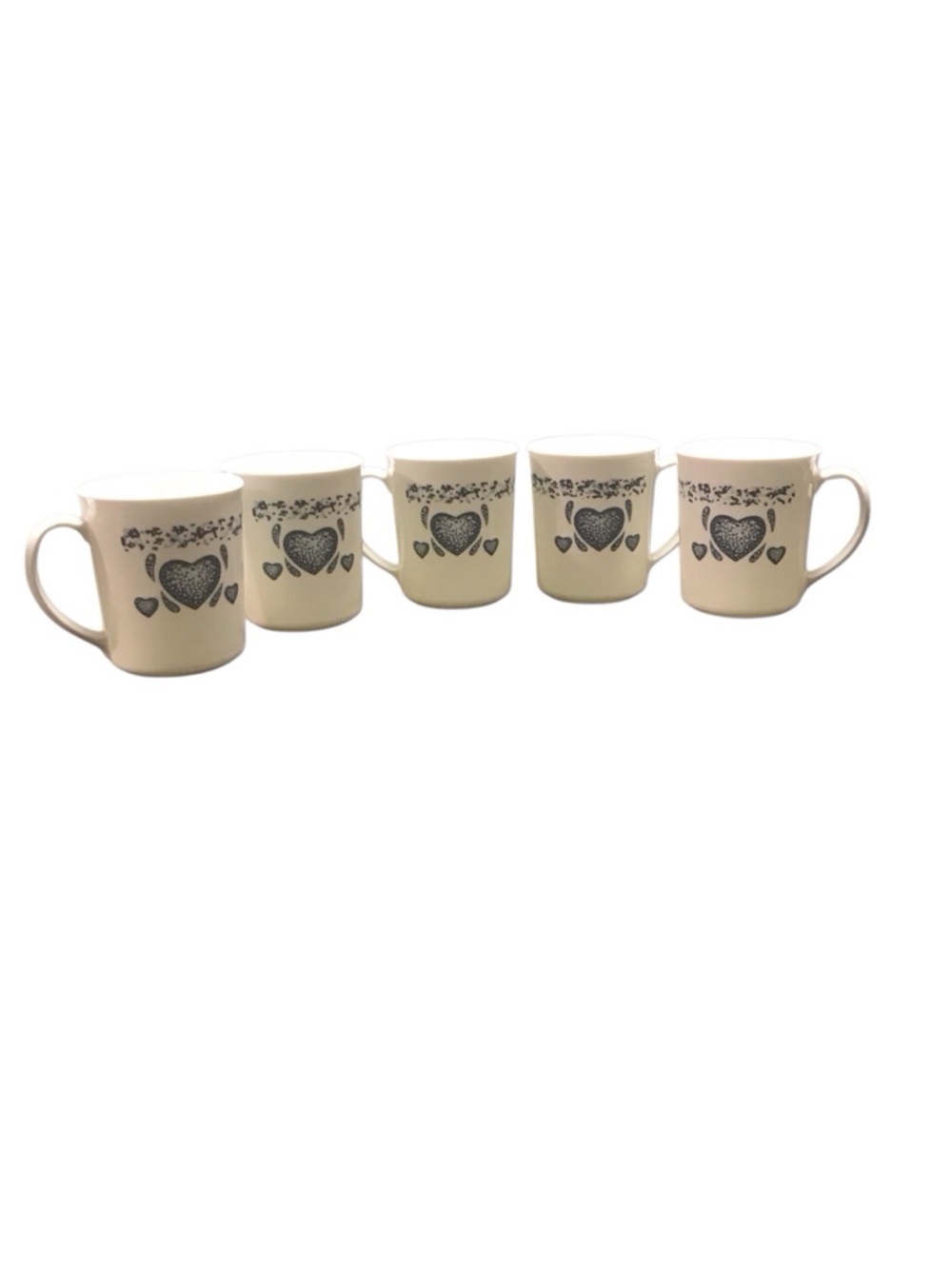 Blue and White Heart Corningware Set of 5 Mugs